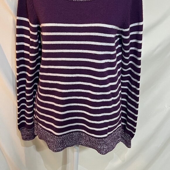 Gap Purple/Plum White Striped Sweater Medium Long Sleeve - Picture 2 of 9